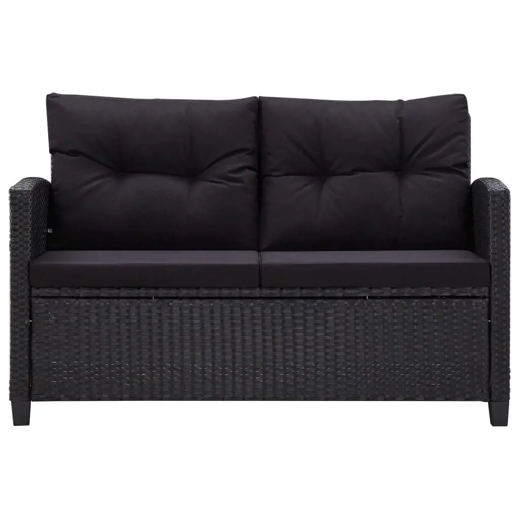 2-Seater Sofa Poly Rattan 124cm Black Outdoor Garden with Cushions
