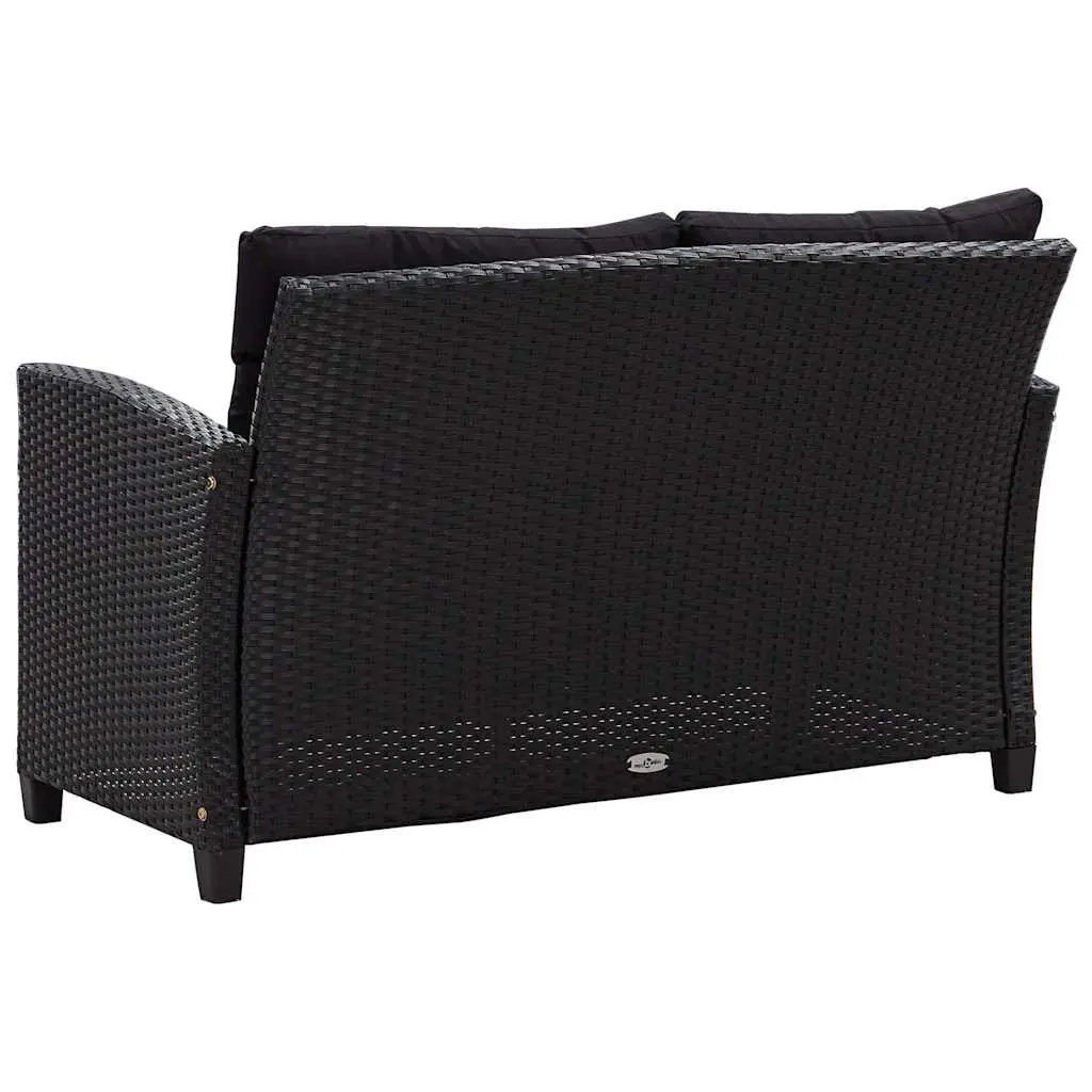 2-Seater Sofa Poly Rattan 124cm Black Outdoor Garden with Cushions