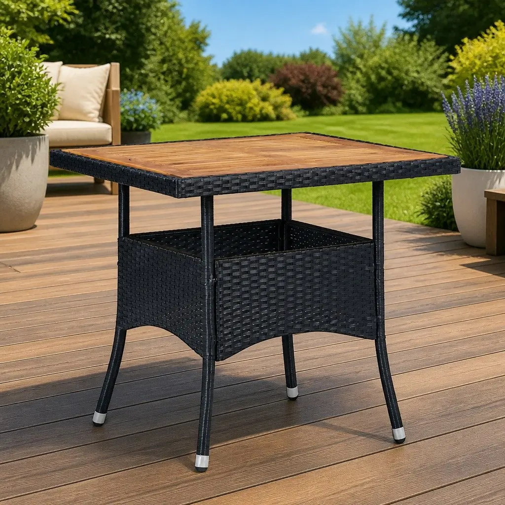 Outdoor Dining Table with Black PE Rattan