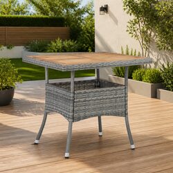Grey Poly Rattan Outdoor Dining Table with Acacia Wood
