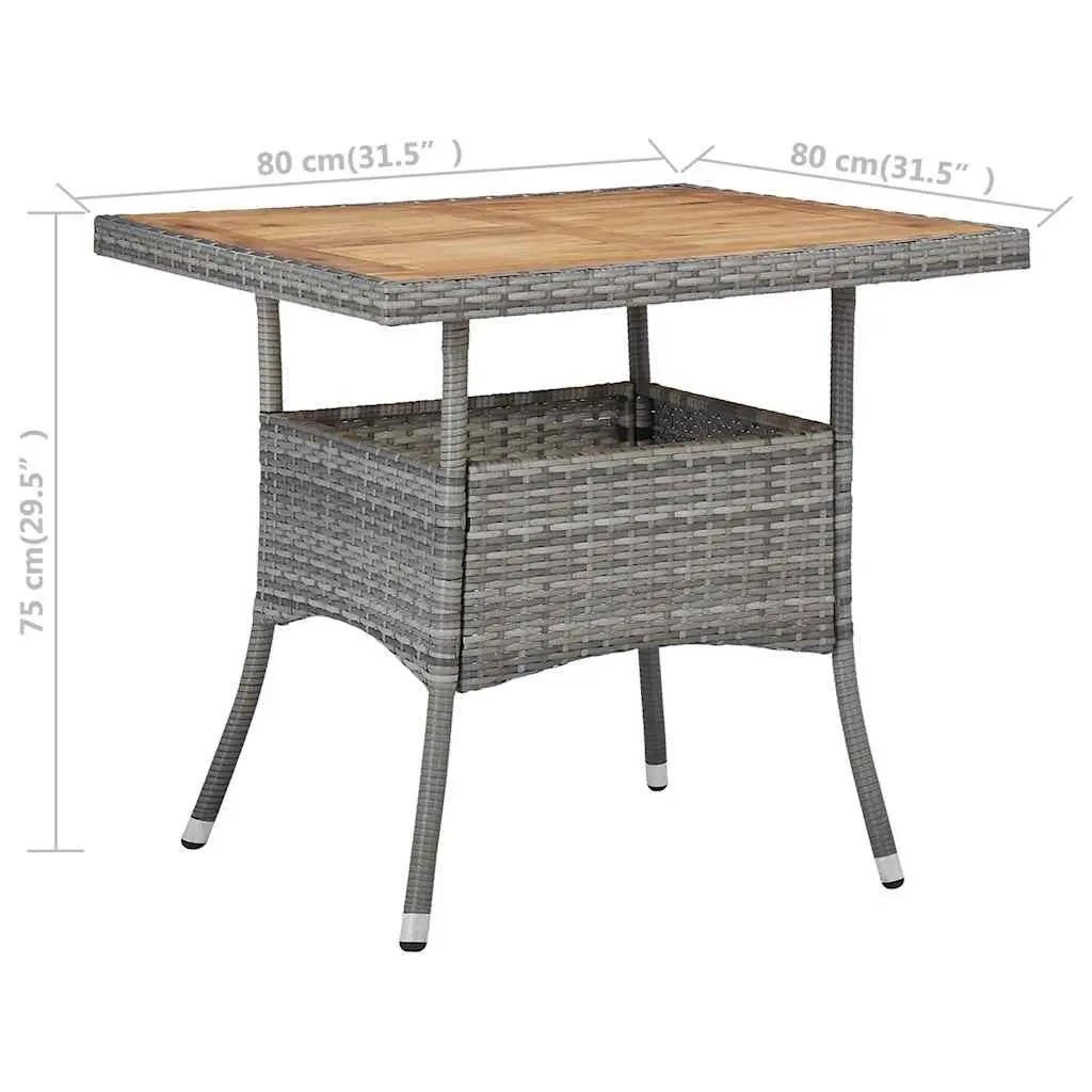 Outdoor Dining Table Acacia Wood Grey Poly Rattan 4 Seater