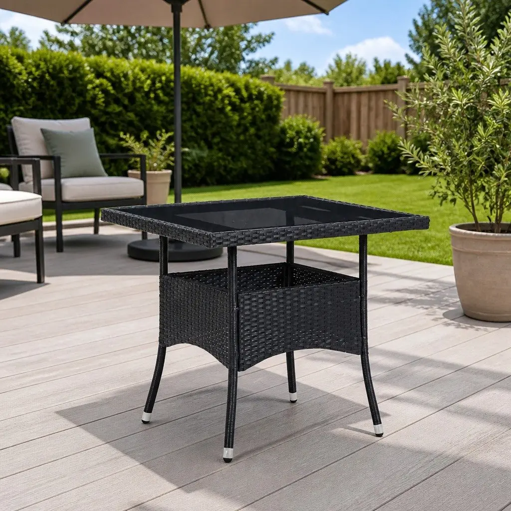 Black Poly Rattan Outdoor Dining Table for 4