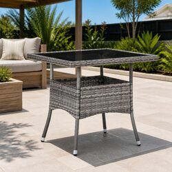 Grey Poly Rattan Dining Table for 4 Outdoor Patio
