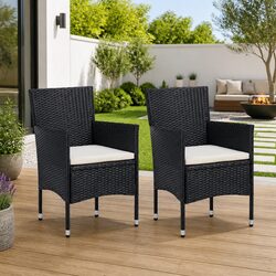 Stylish Black Poly Rattan Dining Chairs 2pc Set