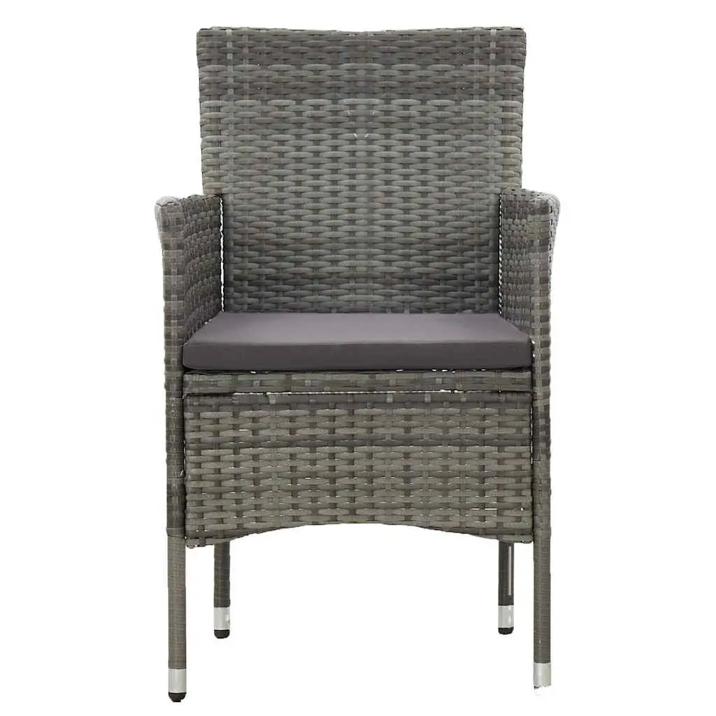 Outdoor Dining Chairs Poly Rattan Steel Frame Grey Curved Backrest 2 Piece