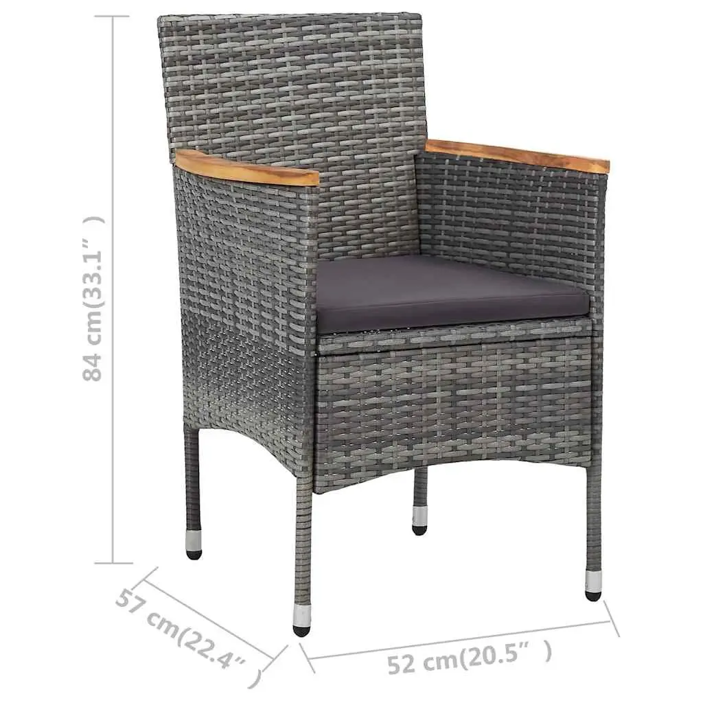 Outdoor Dining Chairs Set 2 pcs Steel Frame PE Rattan Grey