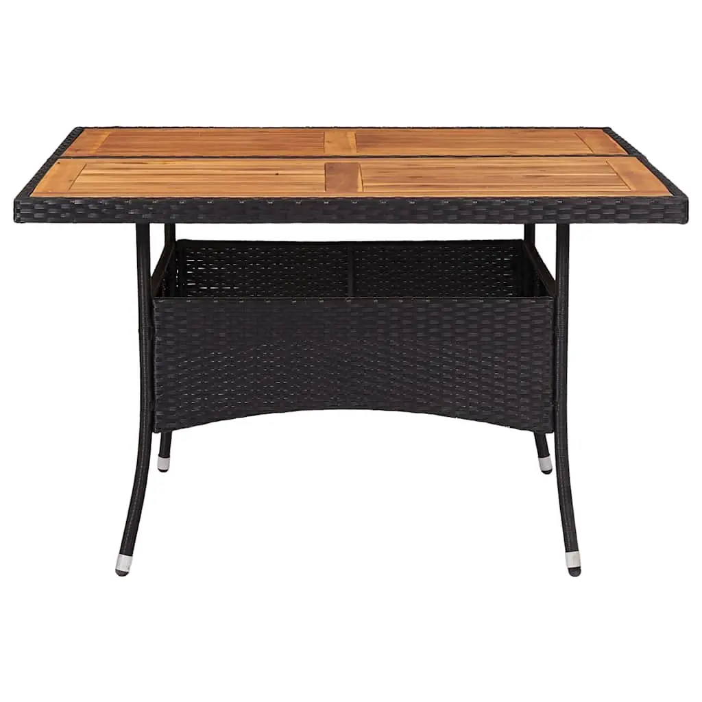 Outdoor Dining Table Acacia Wood Top Black PE Rattan 4 Seater