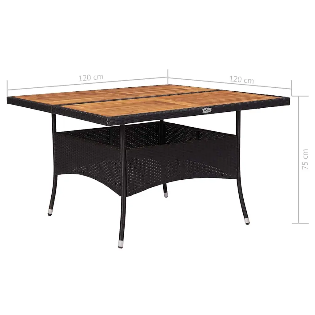 Outdoor Dining Table Acacia Wood Top Black PE Rattan 4 Seater