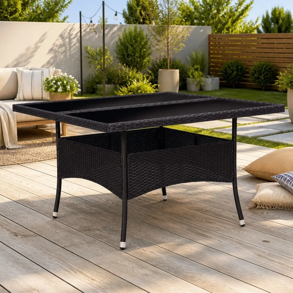 Outdoor Dining Table in Black Poly Rattan