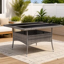 Durable Grey Poly Rattan Outdoor Dining Table for 4