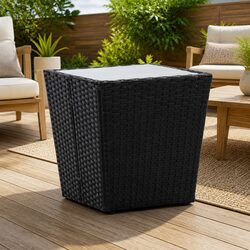 Black Rattan Tea Table for Outdoor Garden and Patio