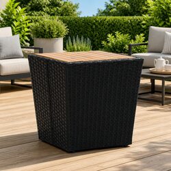 Black Outdoor Tea Table with Durable Acacia Wood Top