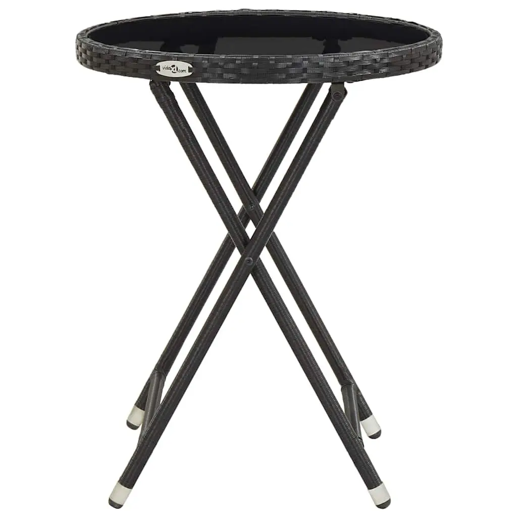 Outdoor Tea Table Black PE Rattan Tempered Glass 60cm Folding
