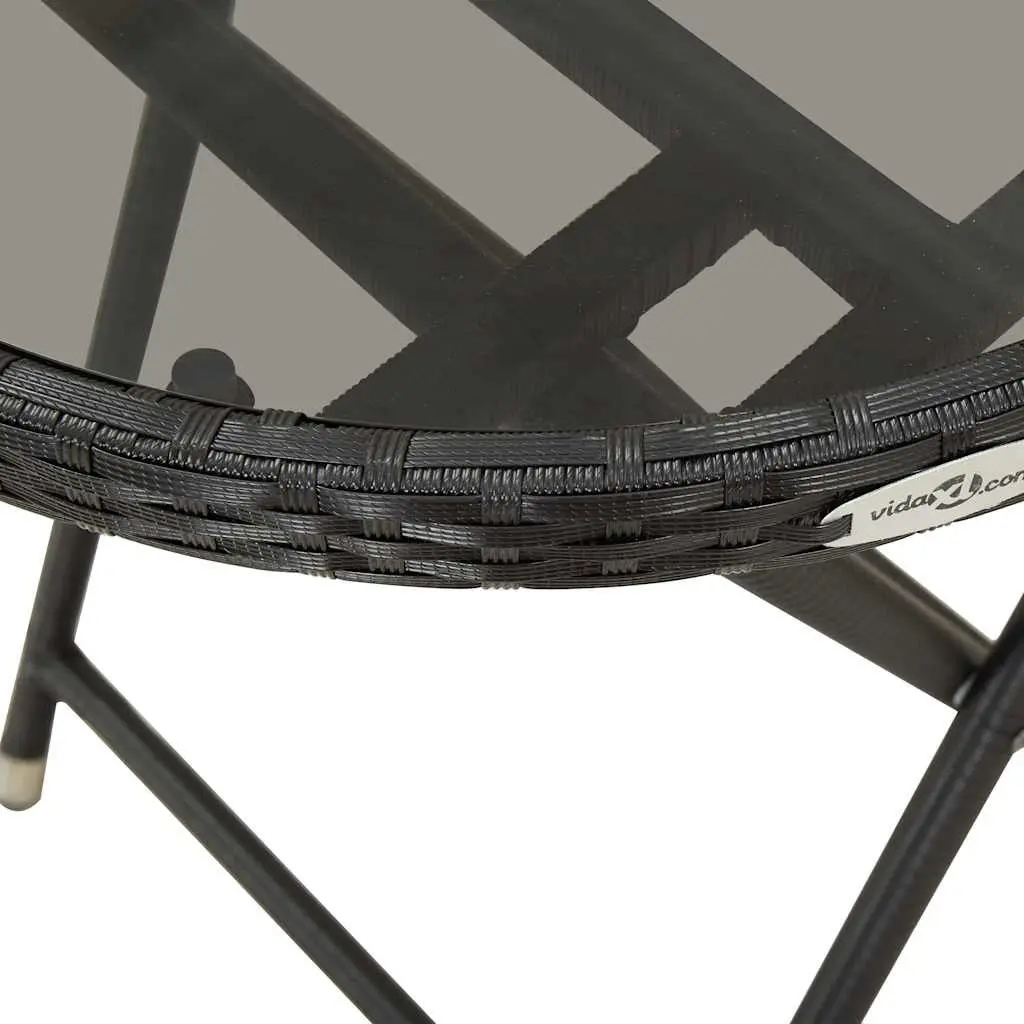 Outdoor Tea Table Black PE Rattan Tempered Glass 60cm Folding