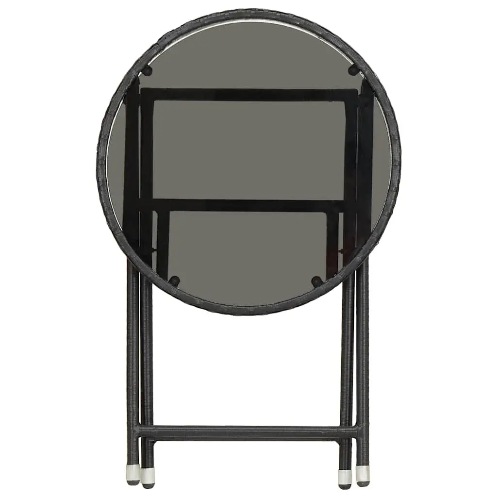 Outdoor Tea Table Black PE Rattan Tempered Glass 60cm Folding
