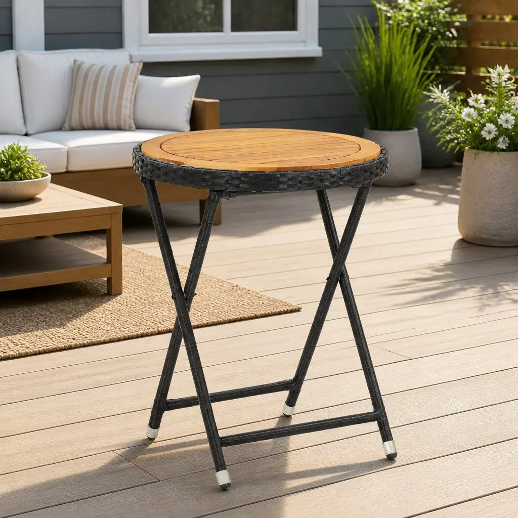 Black Poly Rattan Folding Tea Table 60cm