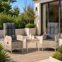 Grey Outdoor Chairs 2 pcs Poly Rattan Garden Patio Set