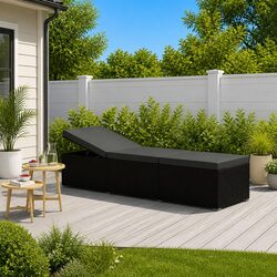Durable Black Outdoor Sun Lounger with Cushion