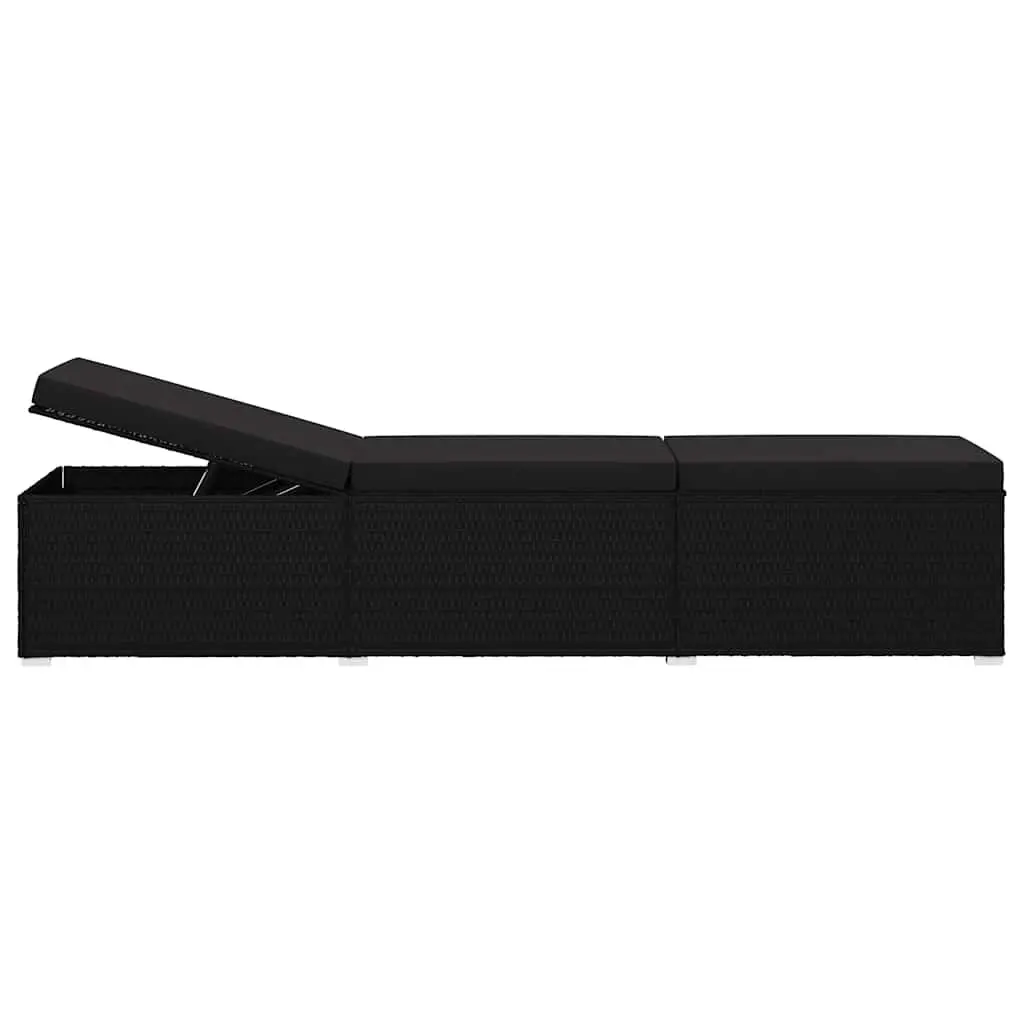 Black Outdoor Sun Lounger with Cushion