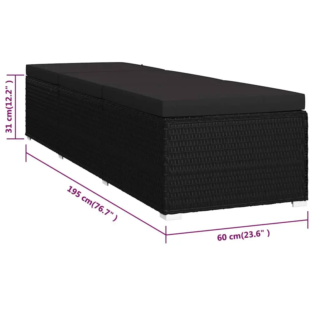 Black Outdoor Sun Lounger with Cushion