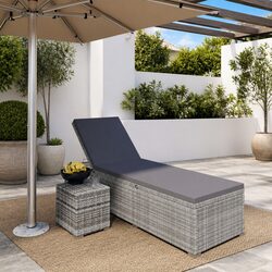 Durable Poly Rattan Sun Lounger with Cushion and Table