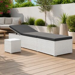 Durable White Sun Lounger with Cushioned Seat and Tea Table