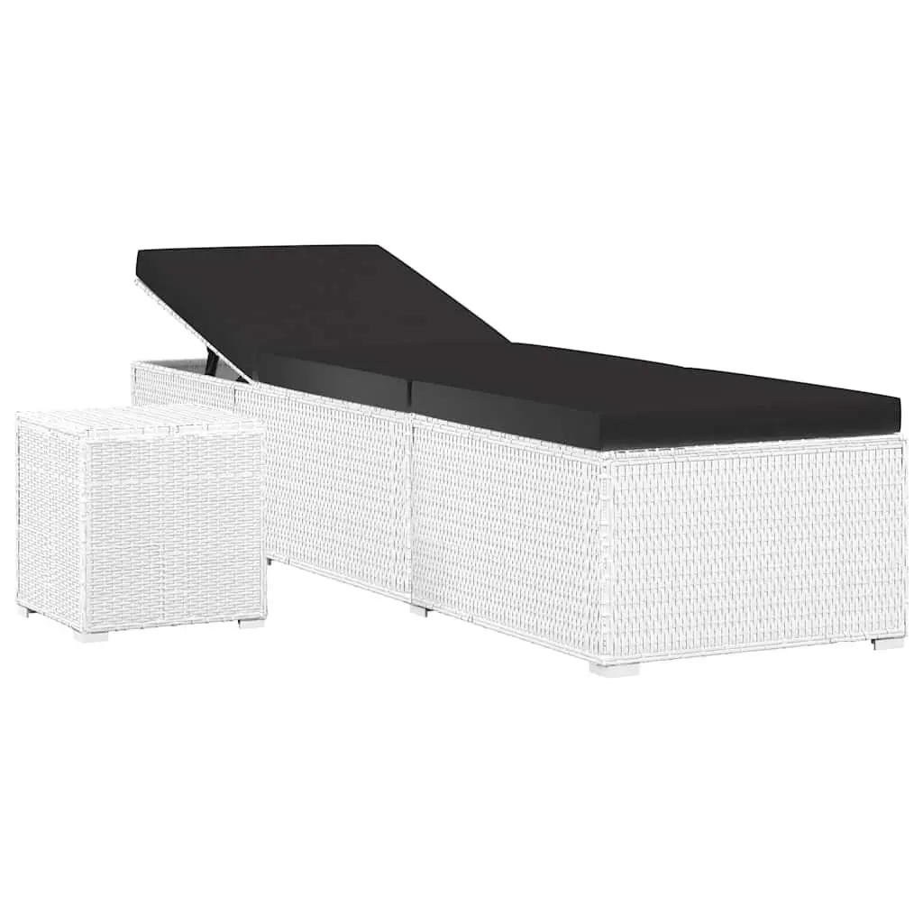 White Sun Lounger with Cushioned Seat and Tea Table