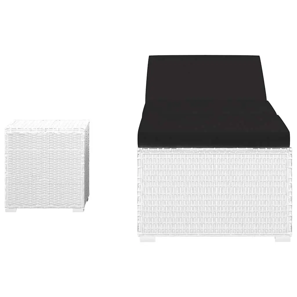 White Sun Lounger with Cushioned Seat and Tea Table
