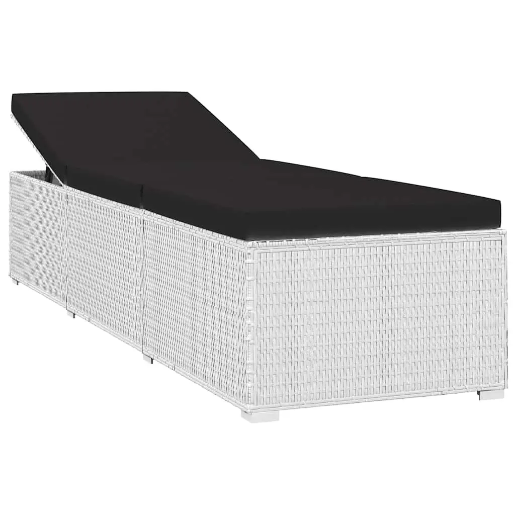 White Sun Lounger with Cushioned Seat and Tea Table