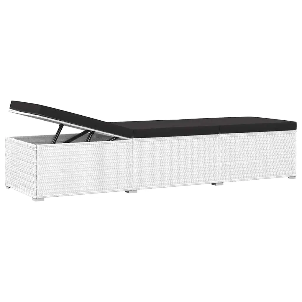 White Sun Lounger with Cushioned Seat and Tea Table