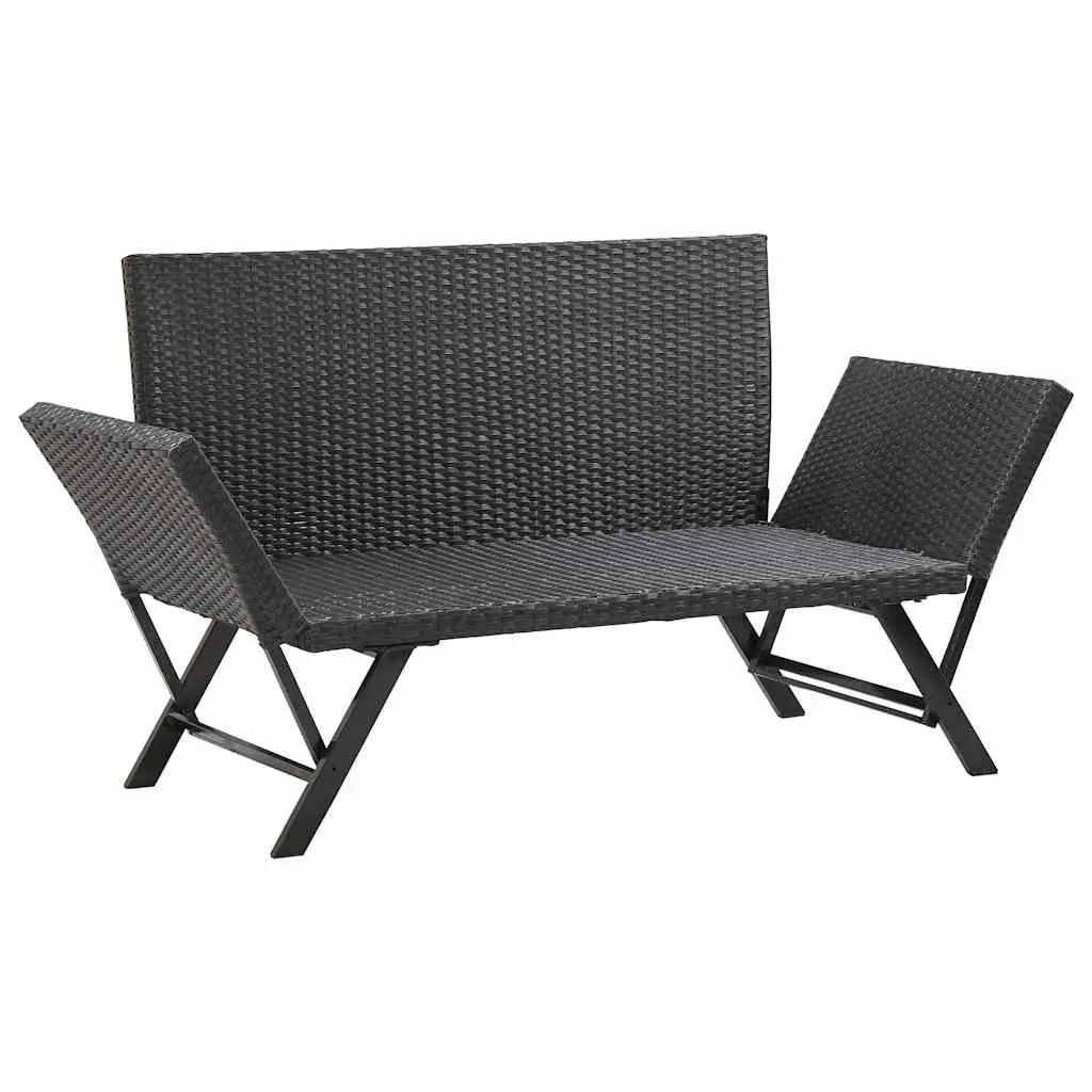 Outdoor Garden Bench PE Rattan 176cm Black