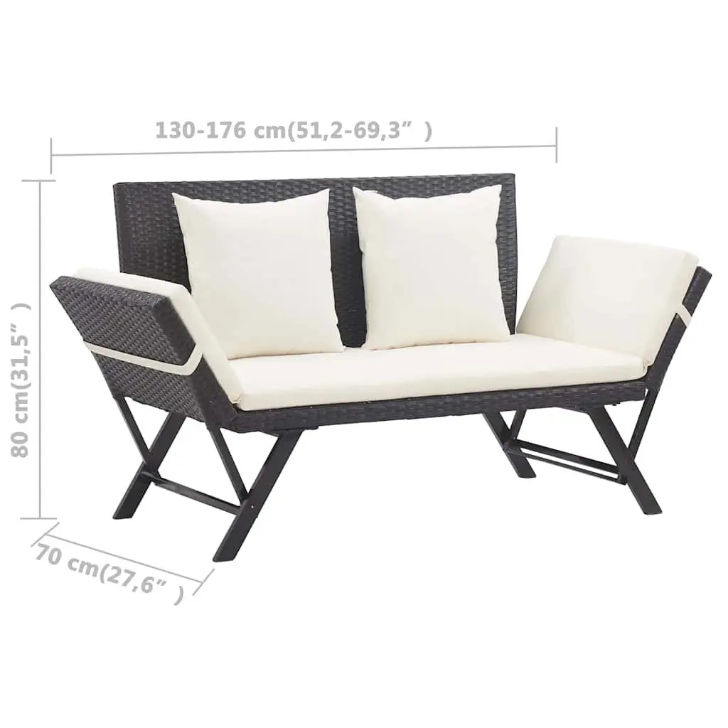 Outdoor Garden Bench PE Rattan 176cm Black