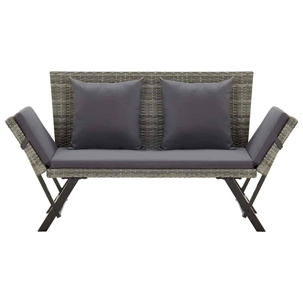 Outdoor Garden Bench PE Rattan 176cm Grey with Cushions