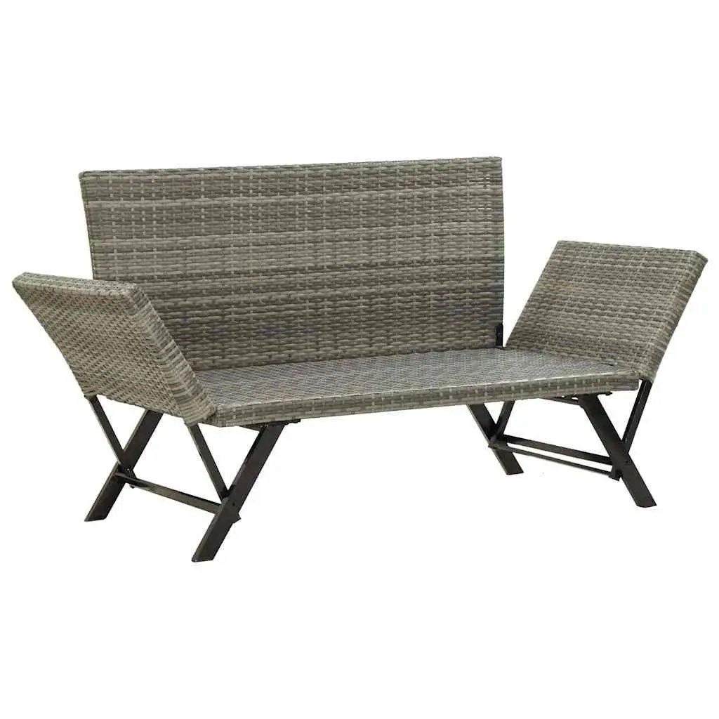 Outdoor Garden Bench PE Rattan 176cm Grey with Cushions