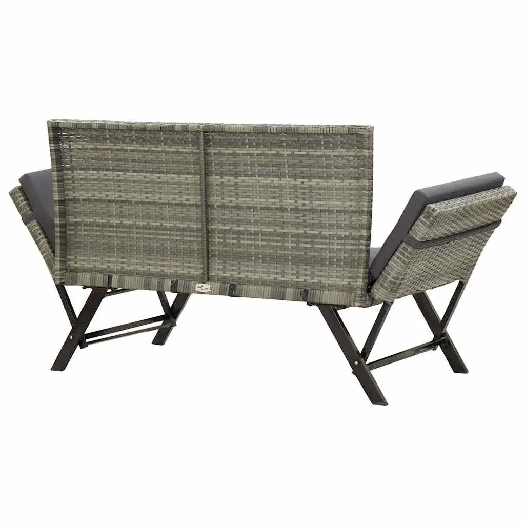 Outdoor Garden Bench PE Rattan 176cm Grey with Cushions