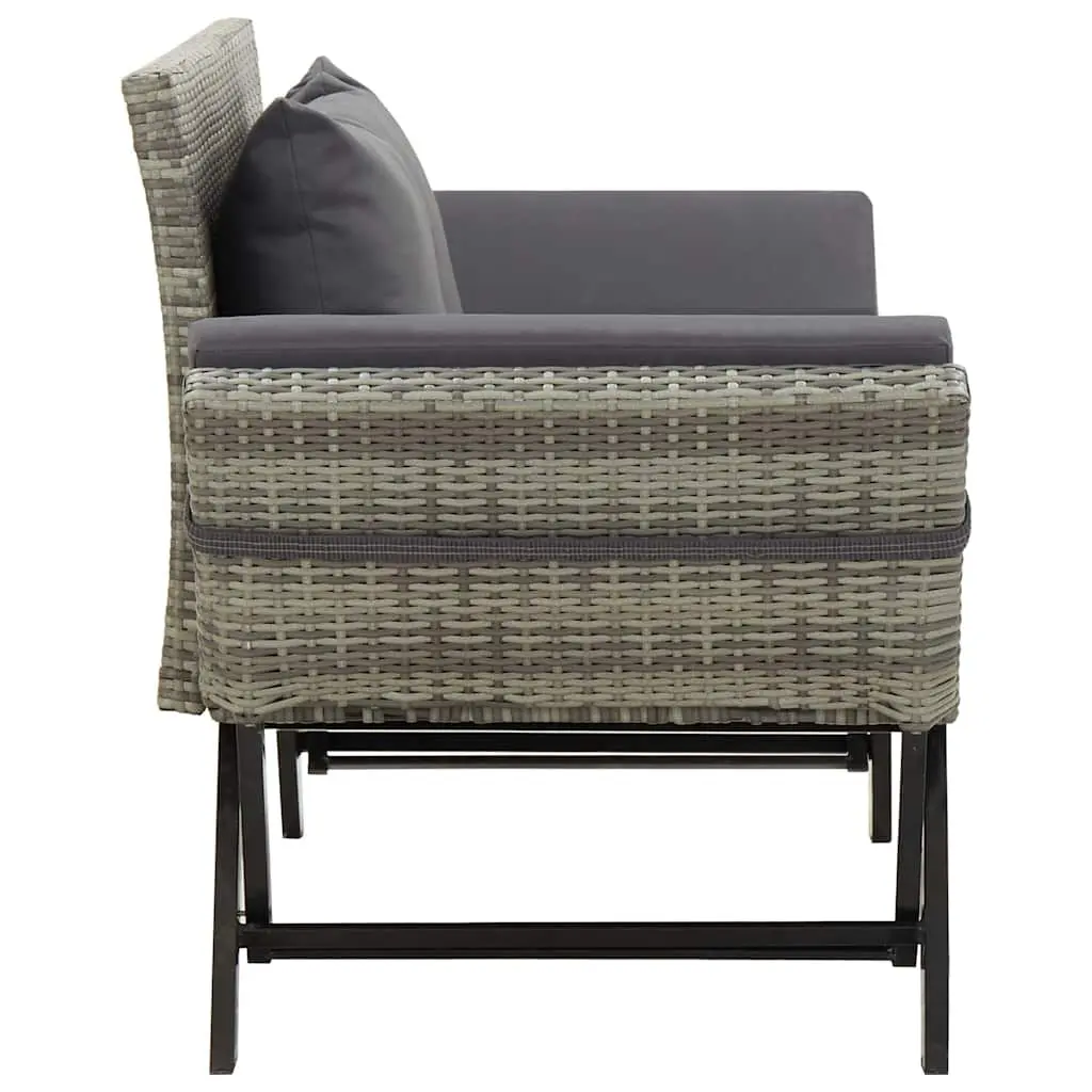Outdoor Garden Bench PE Rattan 176cm Grey with Cushions