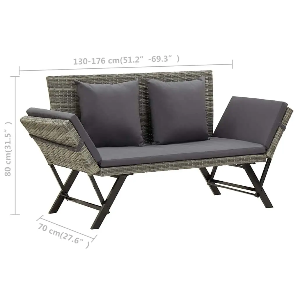 Outdoor Garden Bench PE Rattan 176cm Grey with Cushions