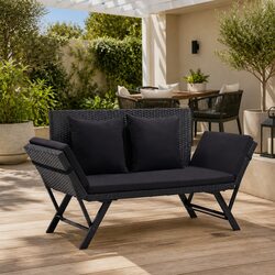 Outdoor Garden Bench 176cm Patio Seating Daybed Adjustable Rattan Black with