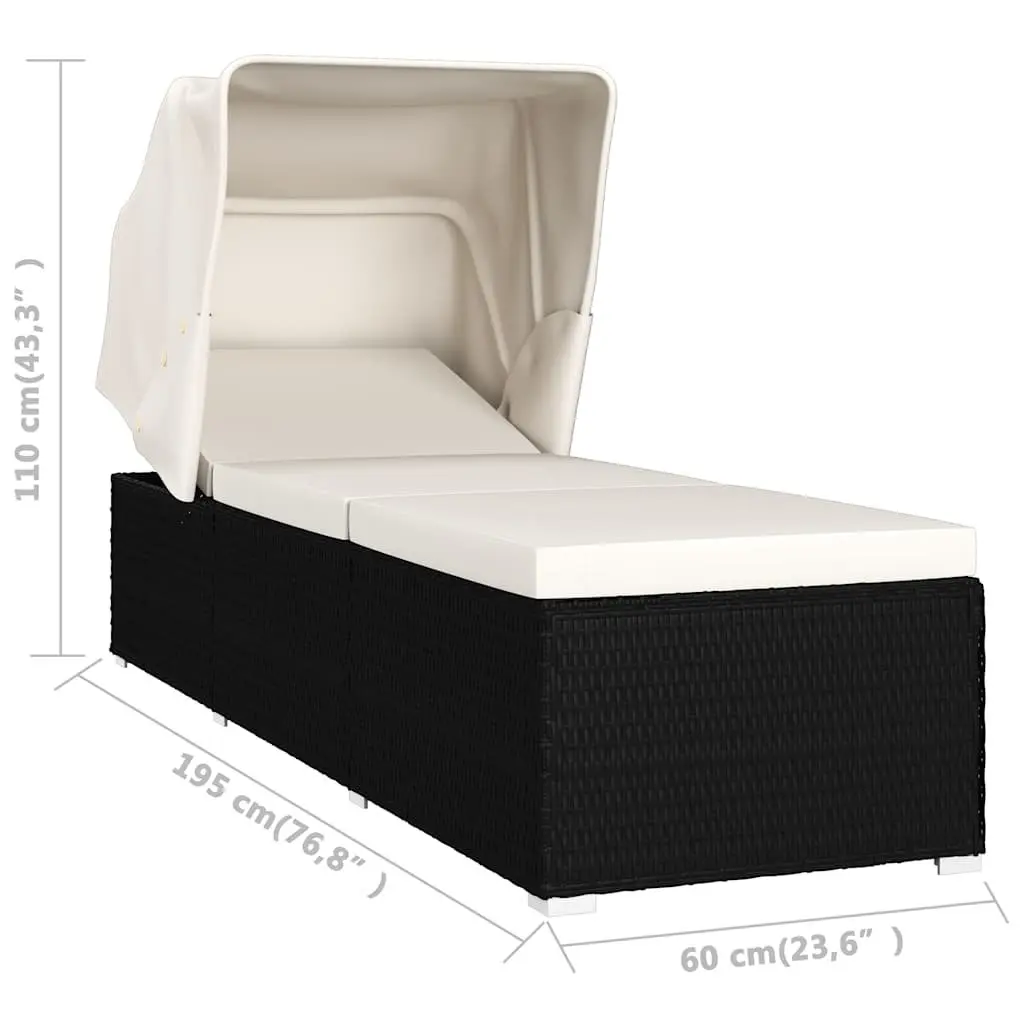 Sun Lounger with Adjustable Canopy and Cushion