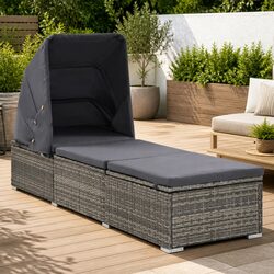 Durable Sun Lounger with Canopy and Padded Cushion