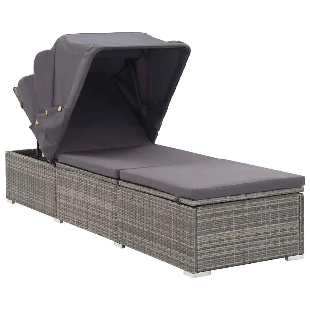 Sun Lounger with Canopy and Padded Cushion