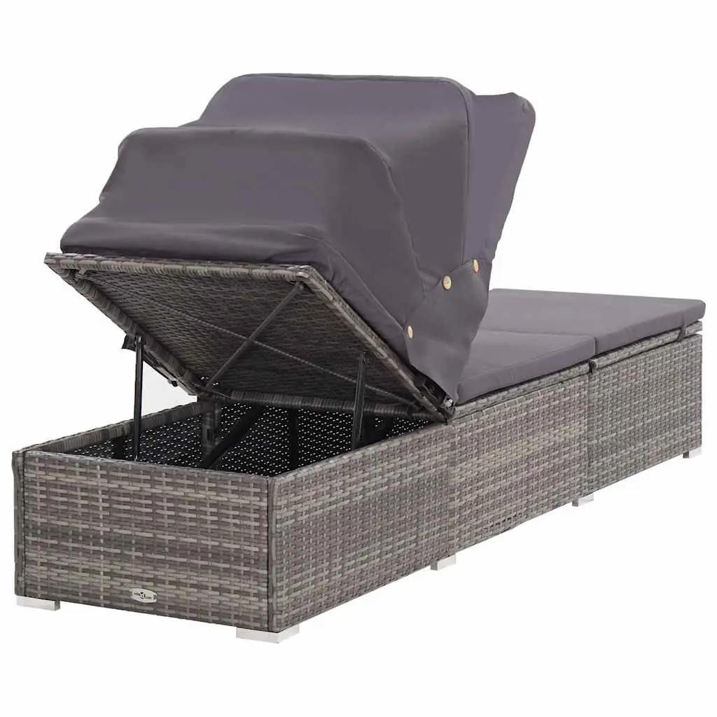 Sun Lounger with Canopy and Padded Cushion