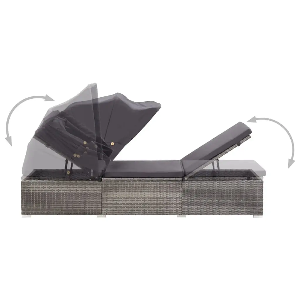 Sun Lounger with Canopy and Padded Cushion