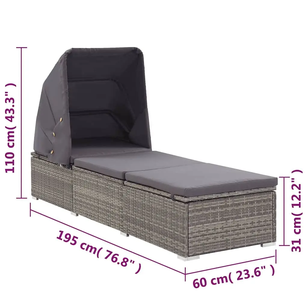 Sun Lounger with Canopy and Padded Cushion