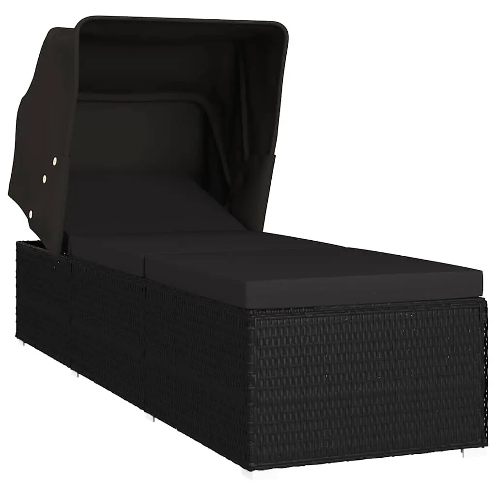 Sun Lounger with Adjustable Canopy and Cushion