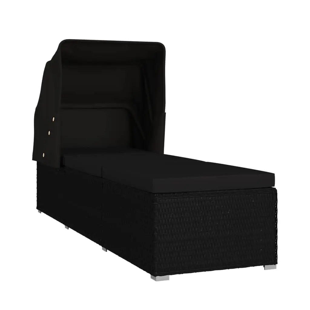 Sun Lounger with Adjustable Canopy and Cushion