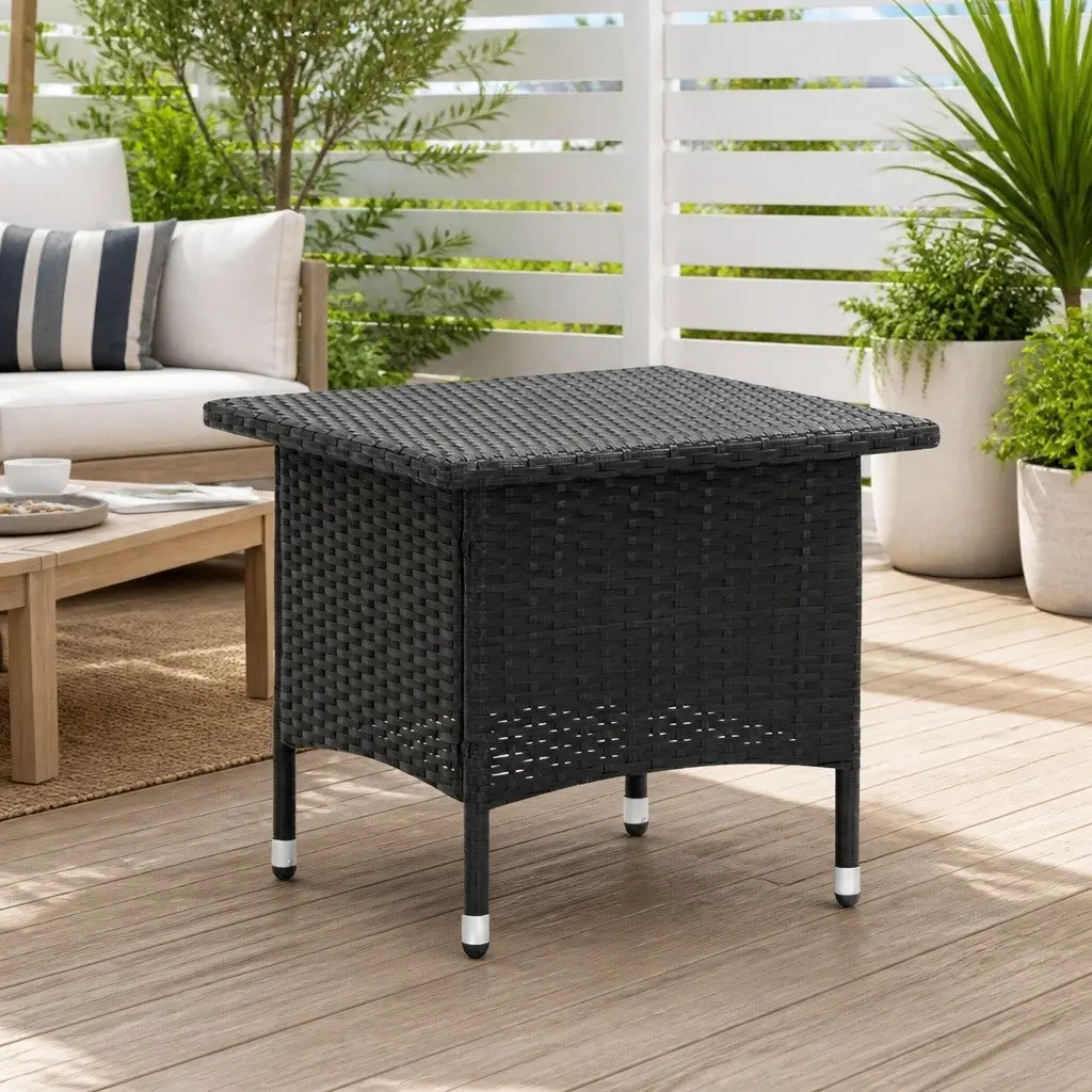 Black Poly Rattan Outdoor Tea Table 50x50x47cm