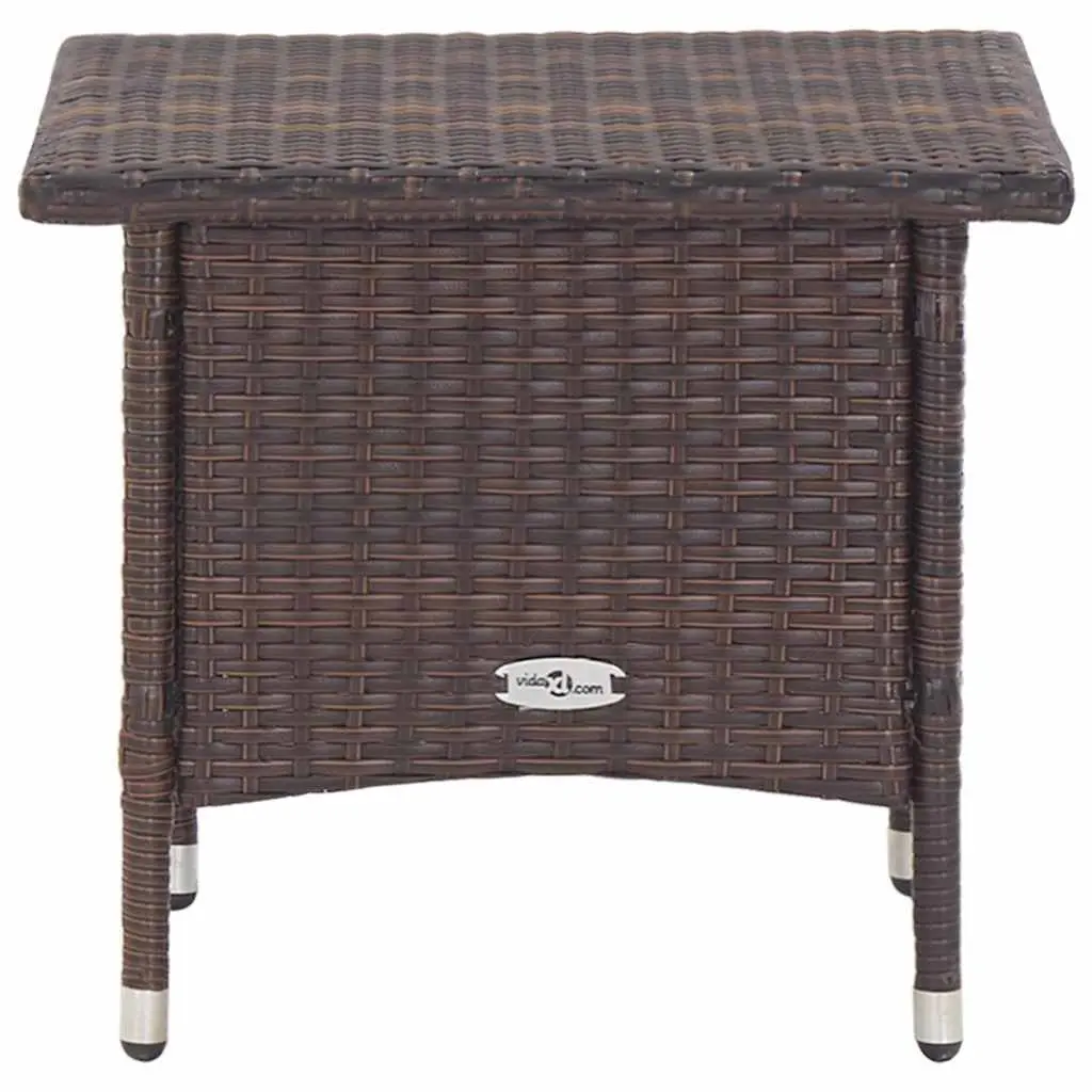 Garden Patio Coffee Table Steel Frame Brown Poly Rattan 50x50x47cm Weather Resistant Outdoor End Table