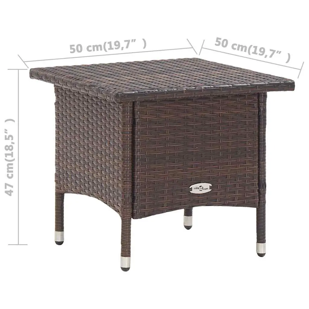 Garden Patio Coffee Table Steel Frame Brown Poly Rattan 50x50x47cm Weather Resistant Outdoor End Table