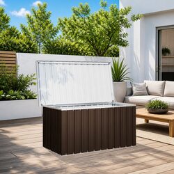 Durable Brown Steel Garden Storage Box for Outdoor Use